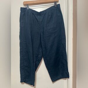 J. Jill Love Linen Pull On Elastic Waist Capri Pants Navy Blue Petite Women's MP